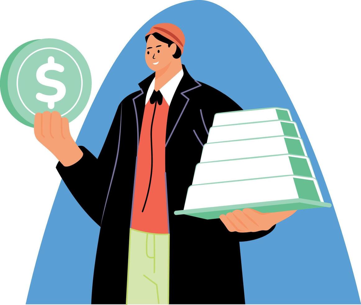 Flat style illustration showing a value investor vector
