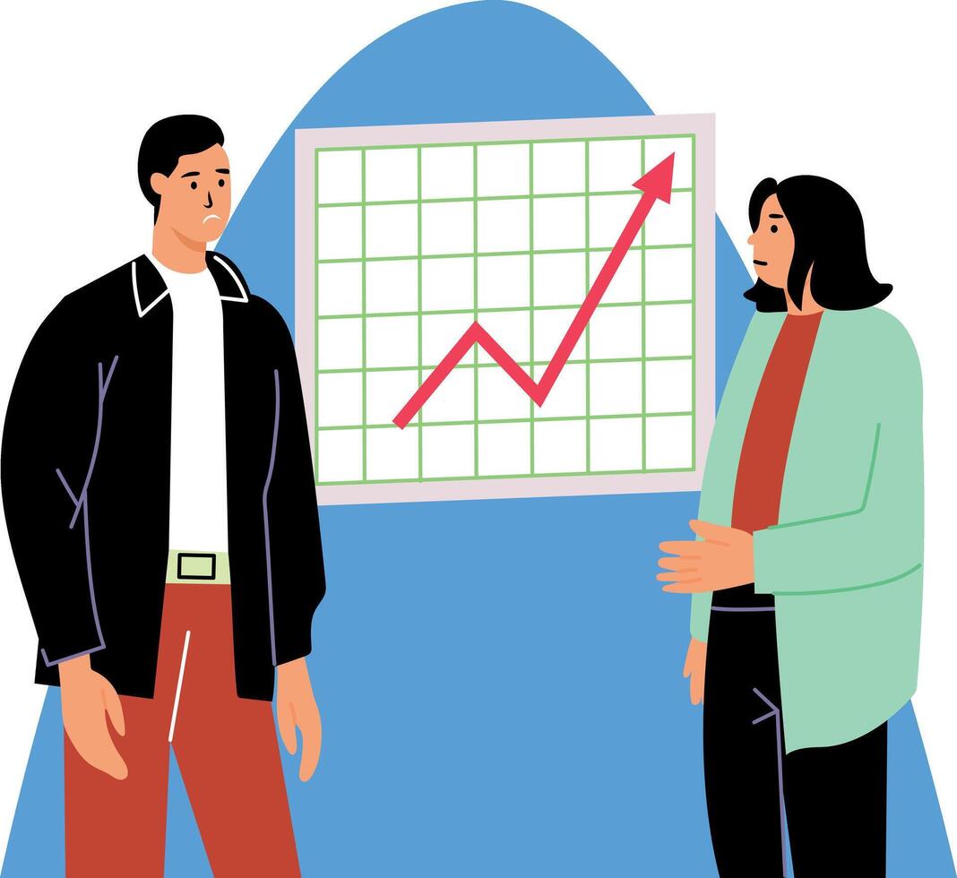 A flat style illustration depicting cost rising graph vector