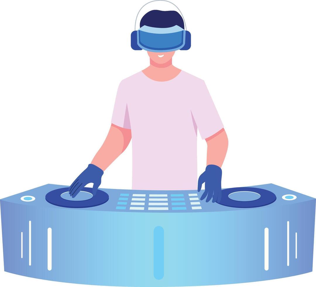 A flat style illustration showing vr dj playing music vector