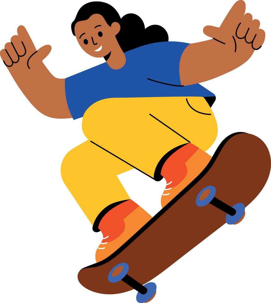 A flat style illustration showing a person doing skateboarding vector