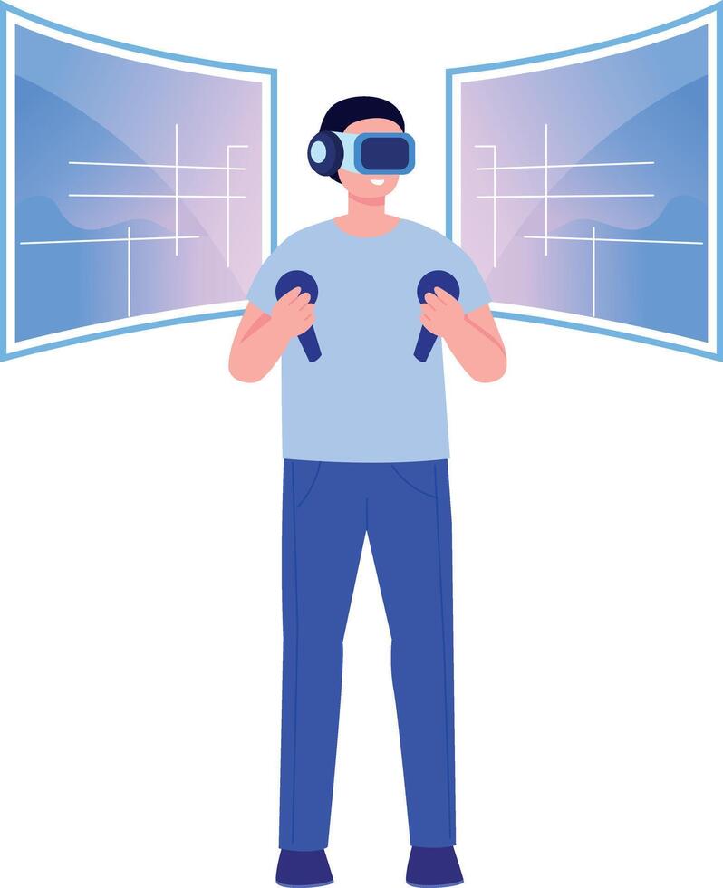 A flat style illustration showing virtual reality vector