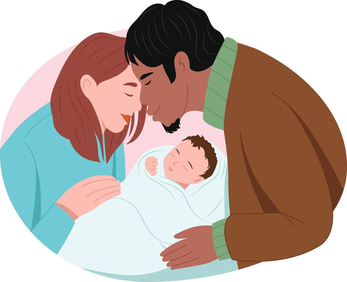 A flat style illustration showing parents love with child vector