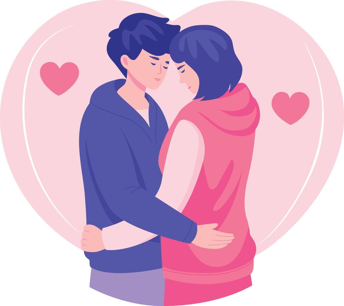 A flat style illustration showing a couple holding close each other vector