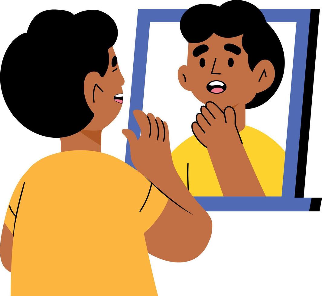 Flat style illustration depicting a character seeing self reflection in mirror vector
