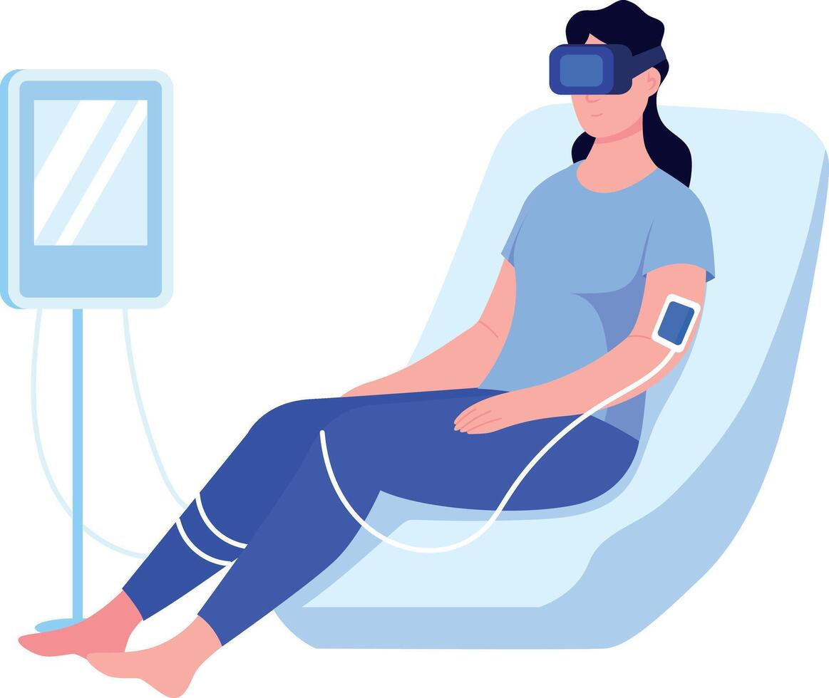 A flat style illustration showing a person taking vr therapy vector