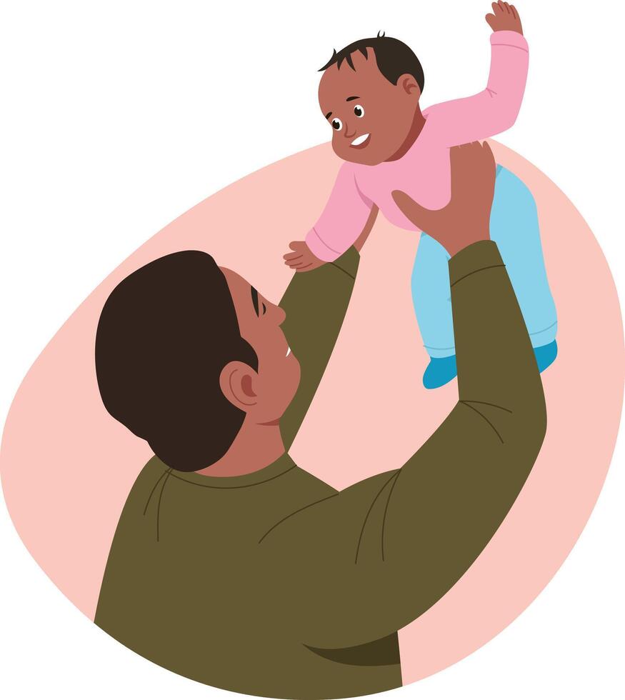 A flat style illustration showing father lifting baby vector