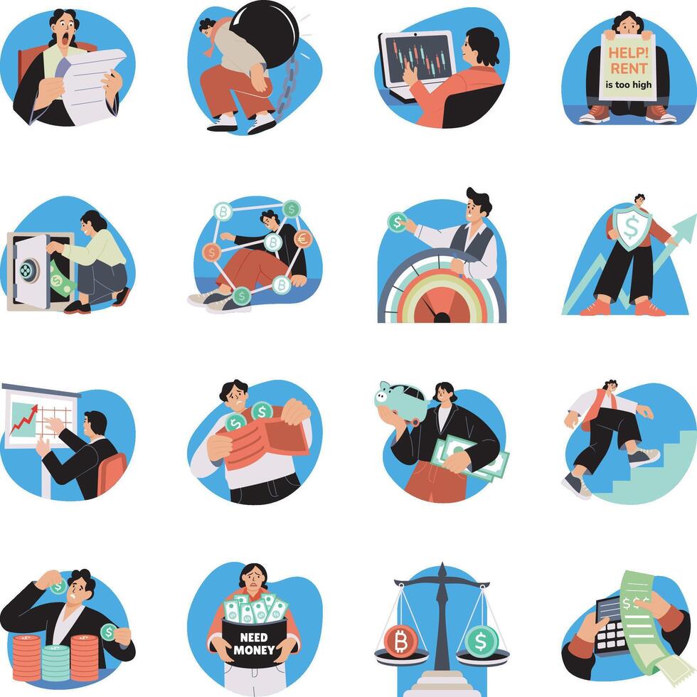 Set of 16 Inflation Flat Style Illustrations vector