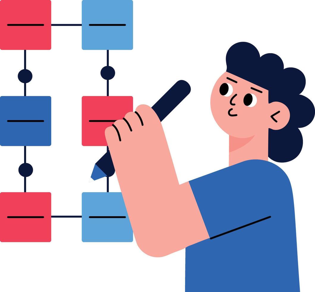 A flat style illustration showing character doing data mapping vector