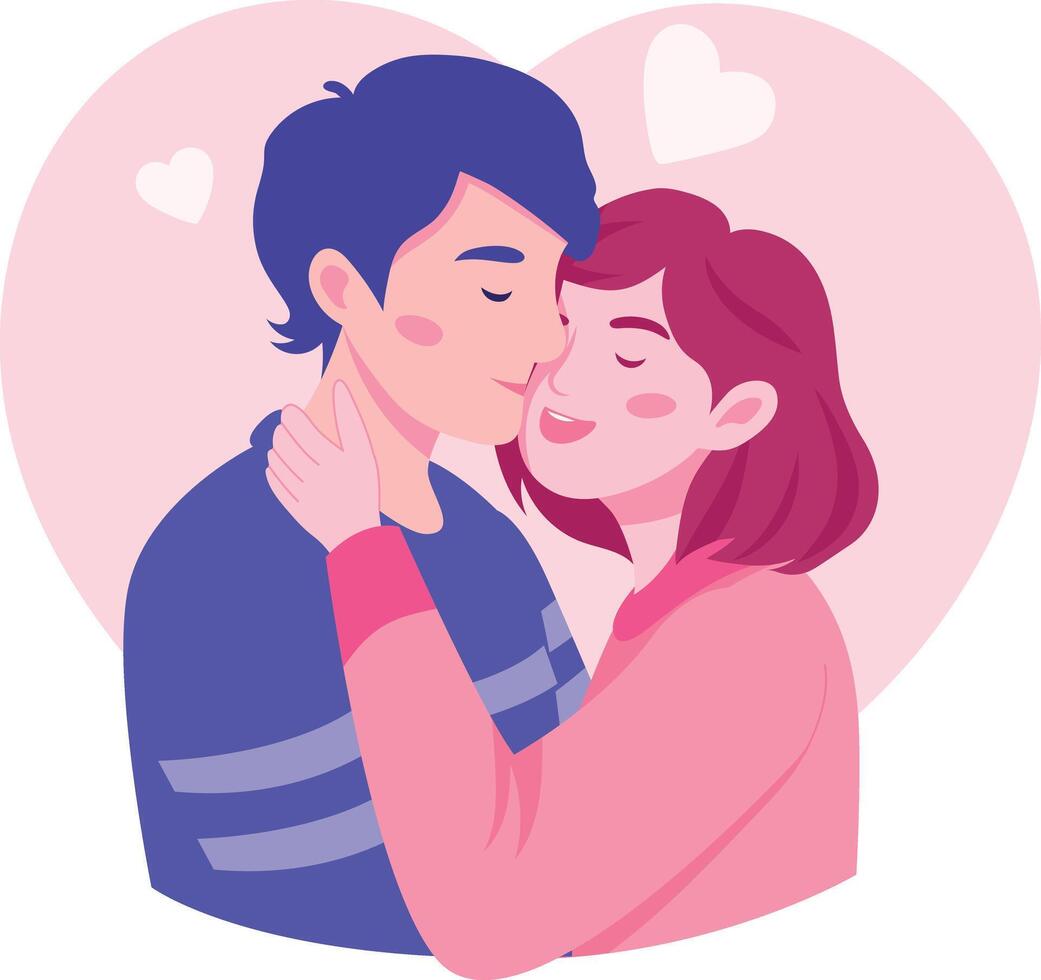 A flat style illustration showing a couple hug vector