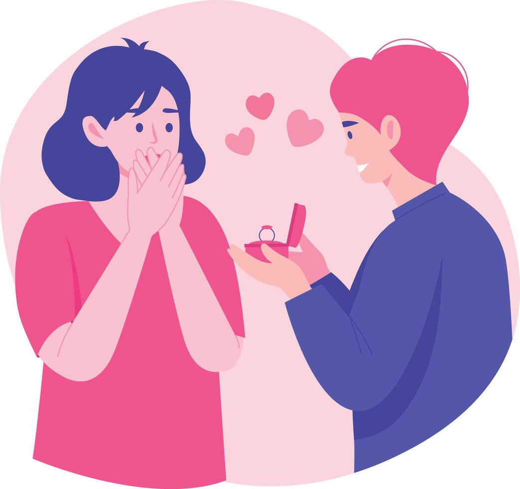 A boyfriend proposing to his girlfriend, flat style illustration vector