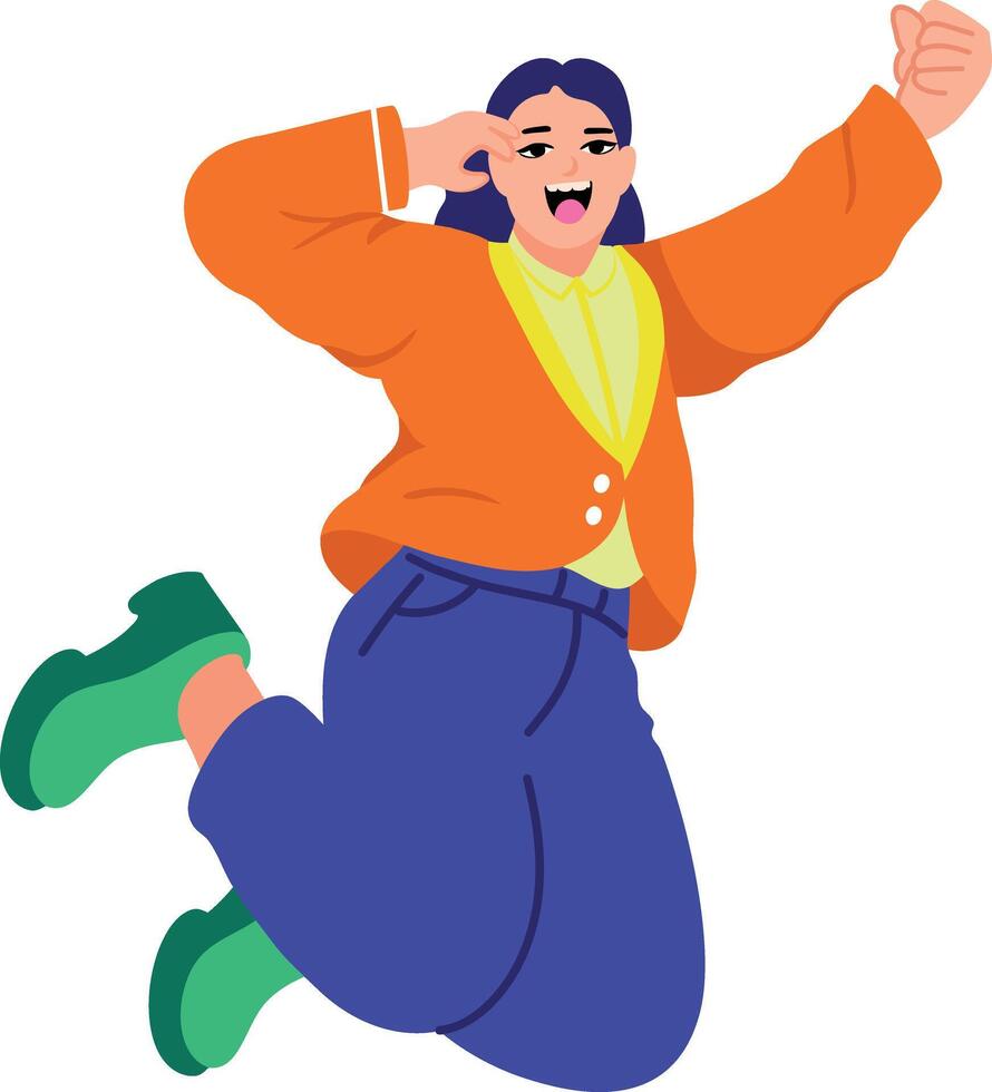 A flat style illustration showing a girl celebrating vector