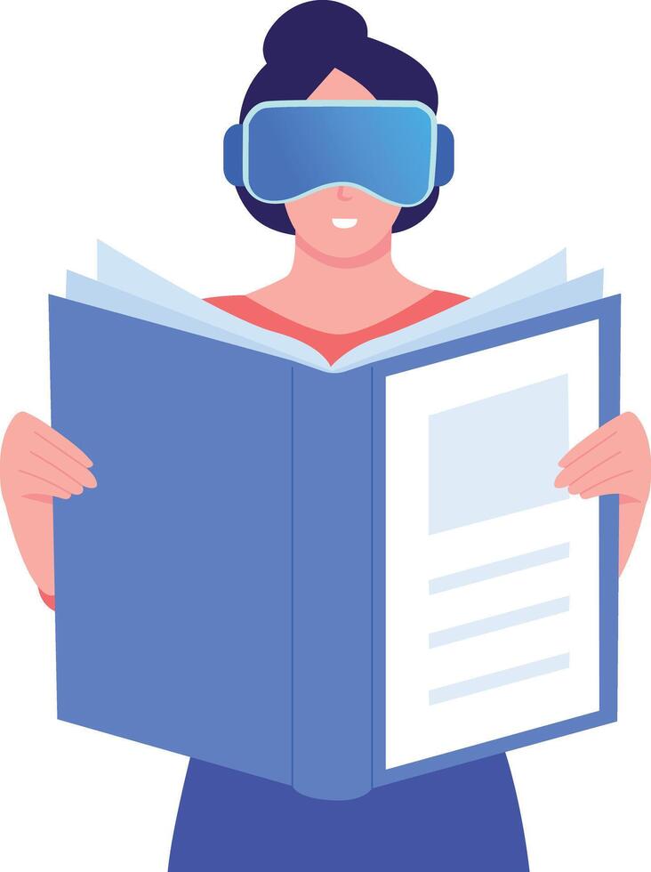 A flat style illustration showing a person doing vr reading vector