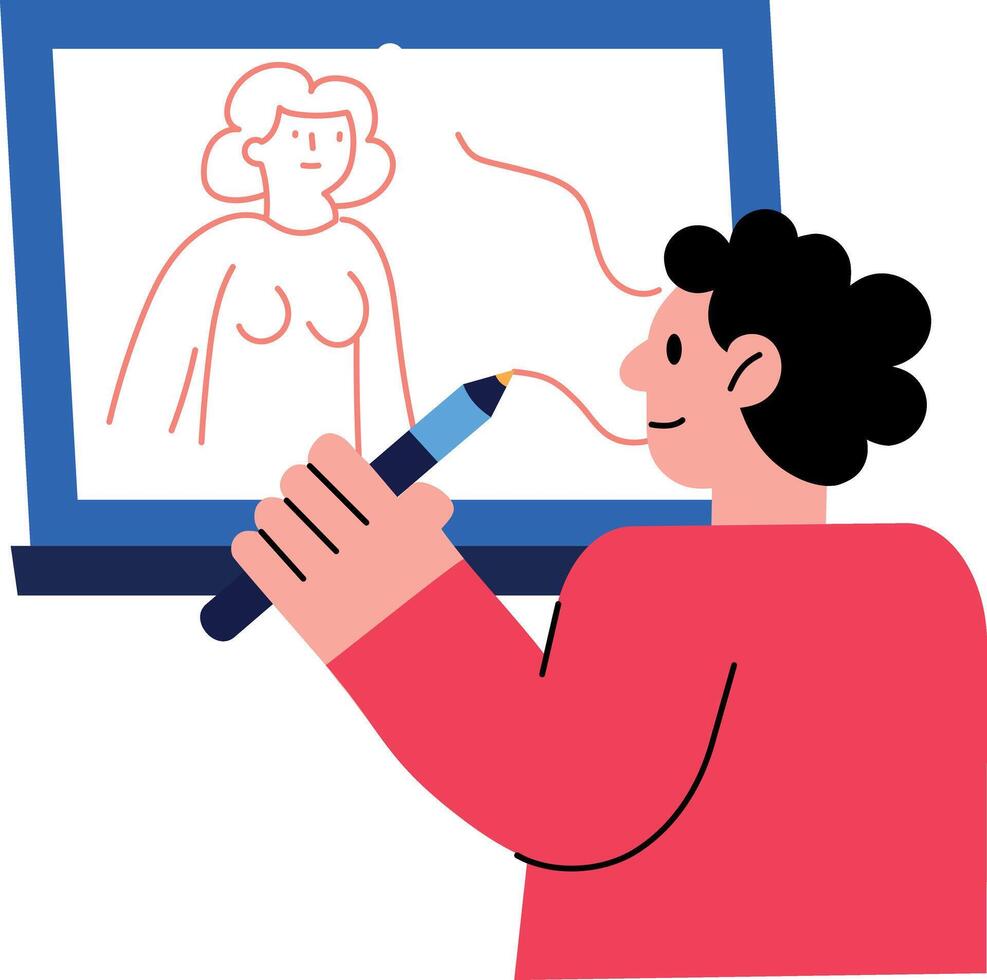 A character making a digital art, flat illustration vector