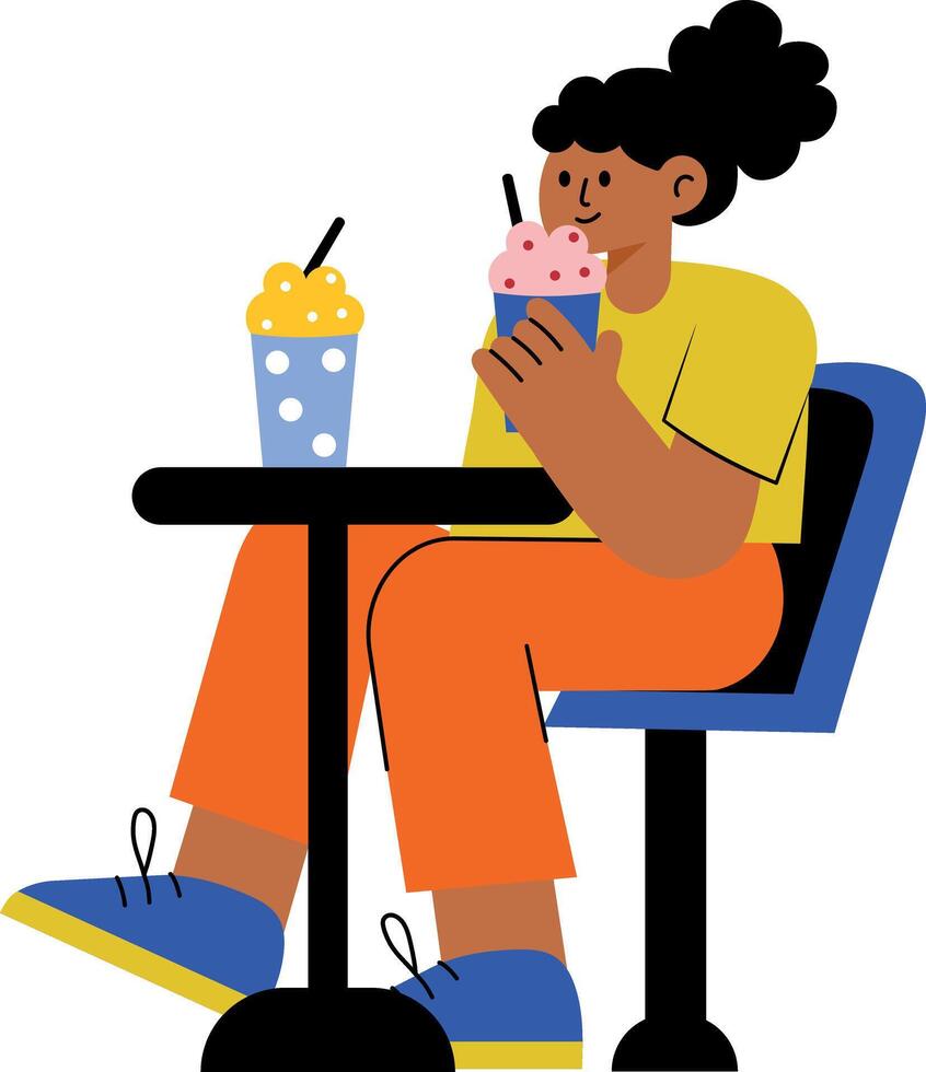 A flat style illustration showing a person eating dessert vector