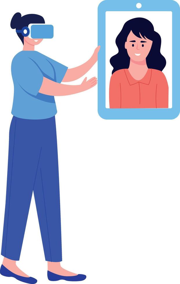 A flat style illustration showing persons doing vr communication vector
