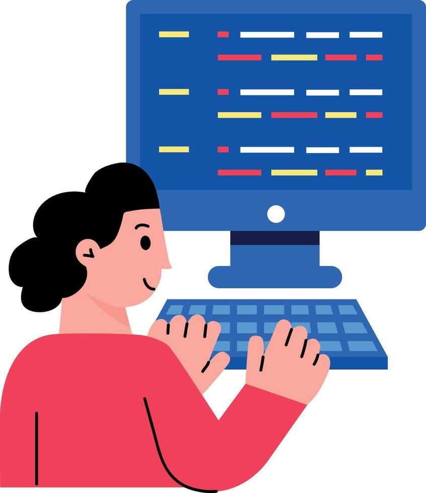 A flat style illustration showing a character doing version control vector