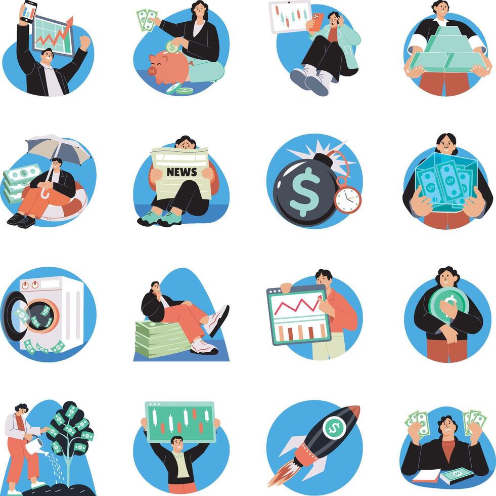 Pack of Inflation and Investment Flat Illustrations vector