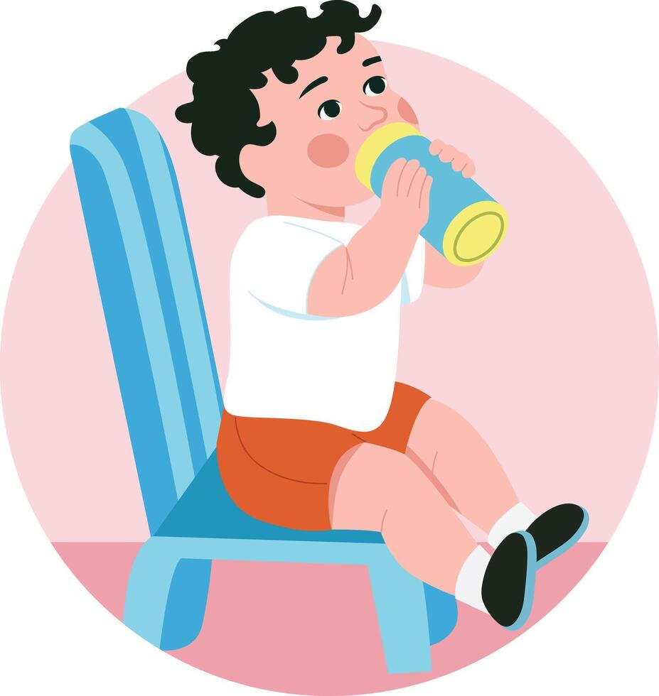 Flat style illustration showing a baby drinking in a sippy cup vector