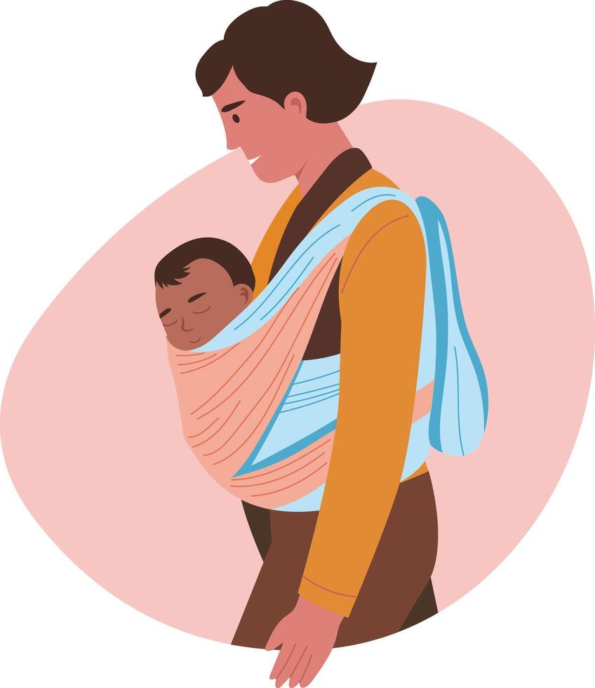 A flat style illustration of mother babywearing vector