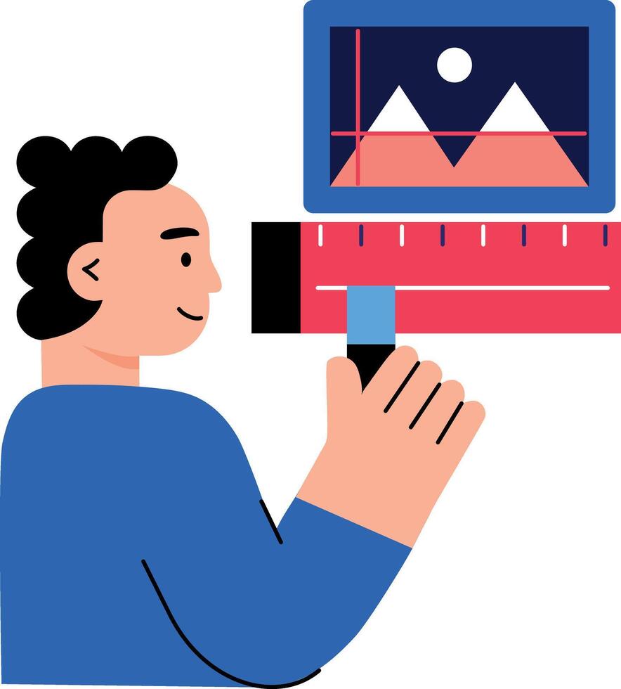 Picture editing character illustration in flat style vector