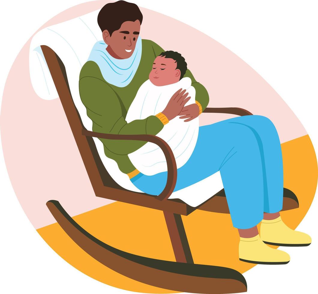 A flat style illustration showing father care with child vector