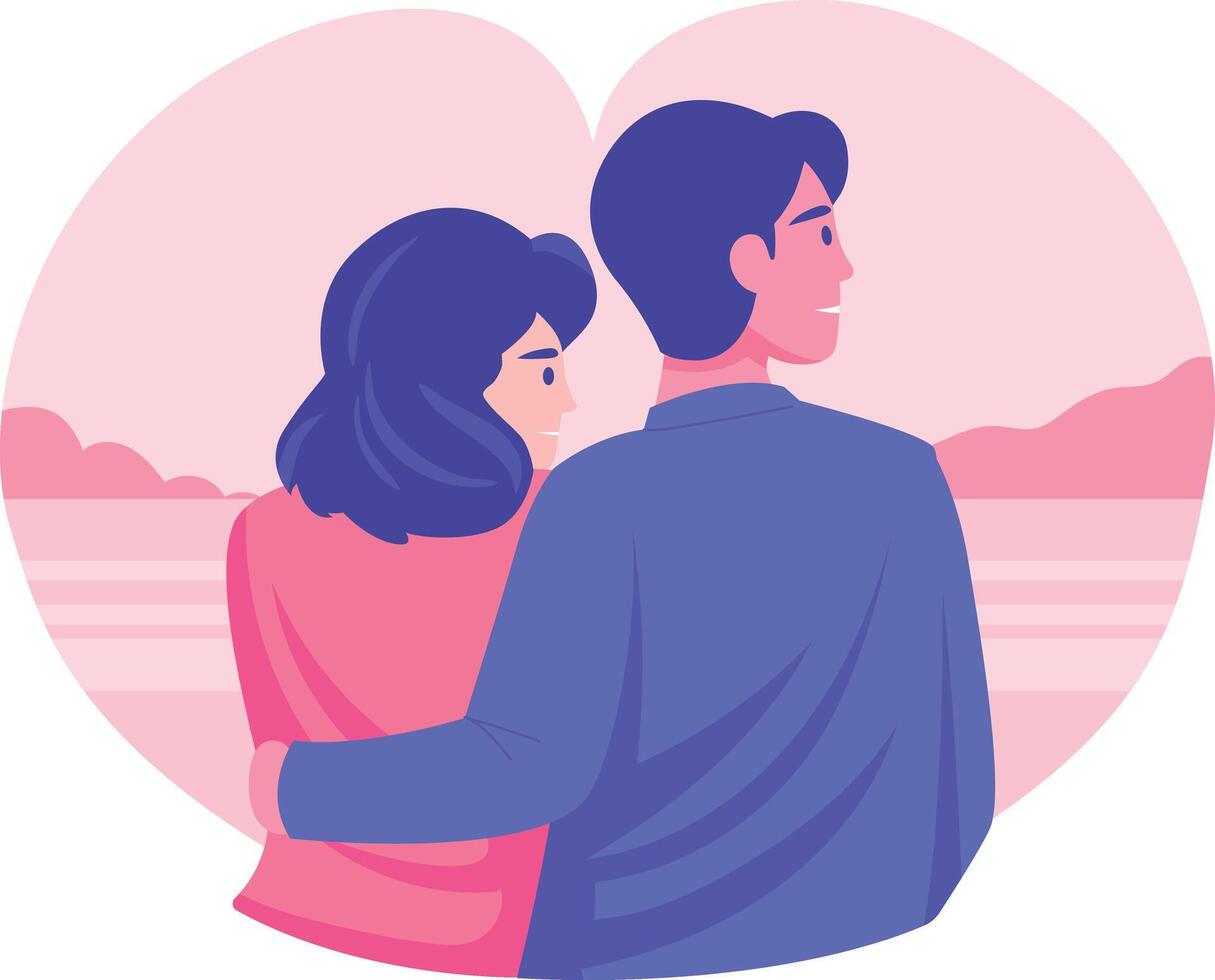 A romantic couple watching sunset together, flat illustration vector