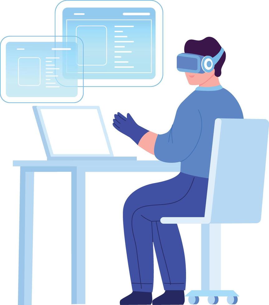 A flat style illustration showing vr coder vector