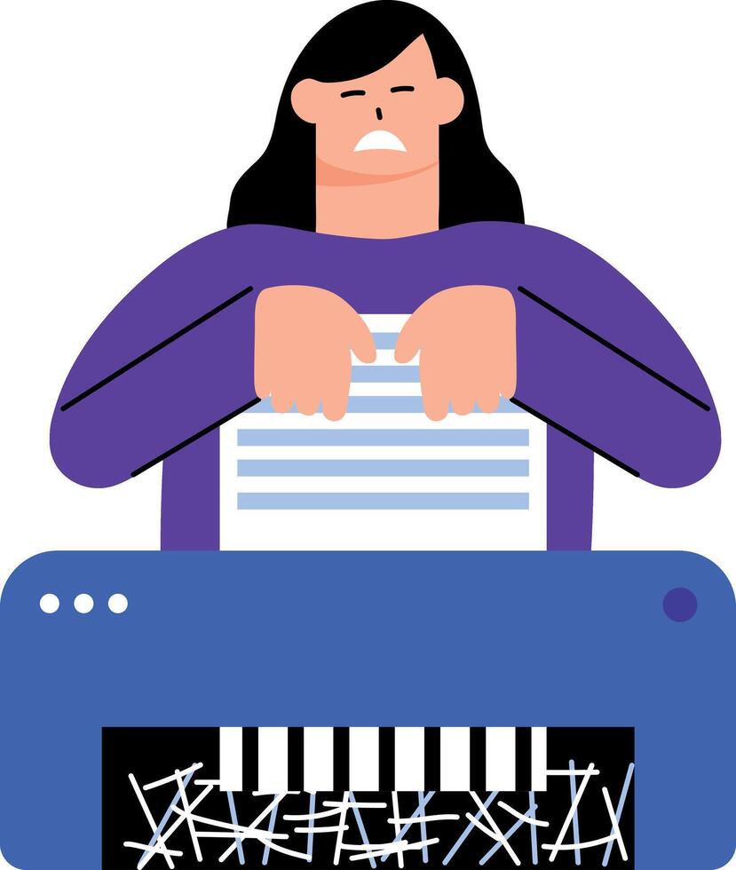 A character shredding paper, flat style illustration vector