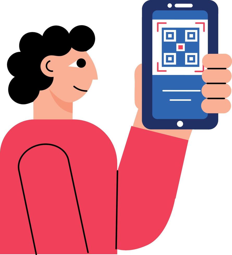 A character scanning qr code, flat style illustration vector