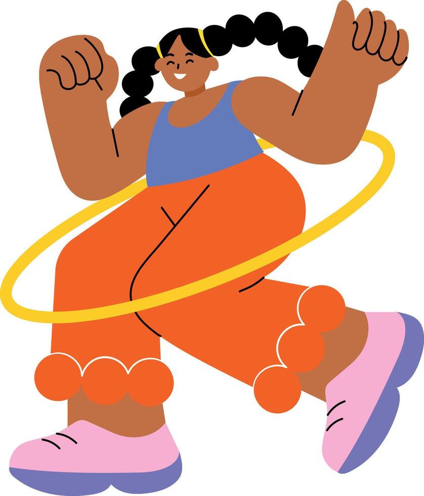 A flat style illustration showing a person doing hula hoop exercise vector