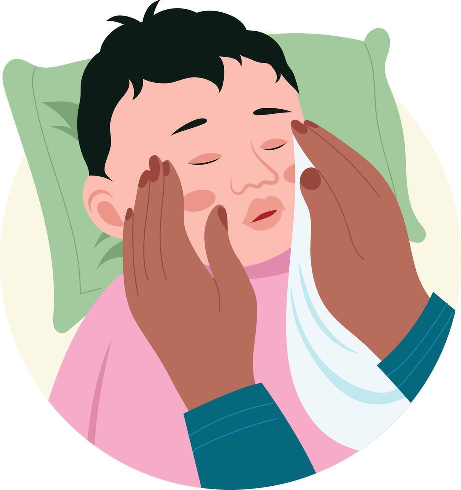 A flat style illustration showing person gentle wipe of baby face vector