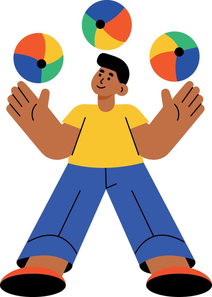 Flat style illustration depicting a character juggling balls vector