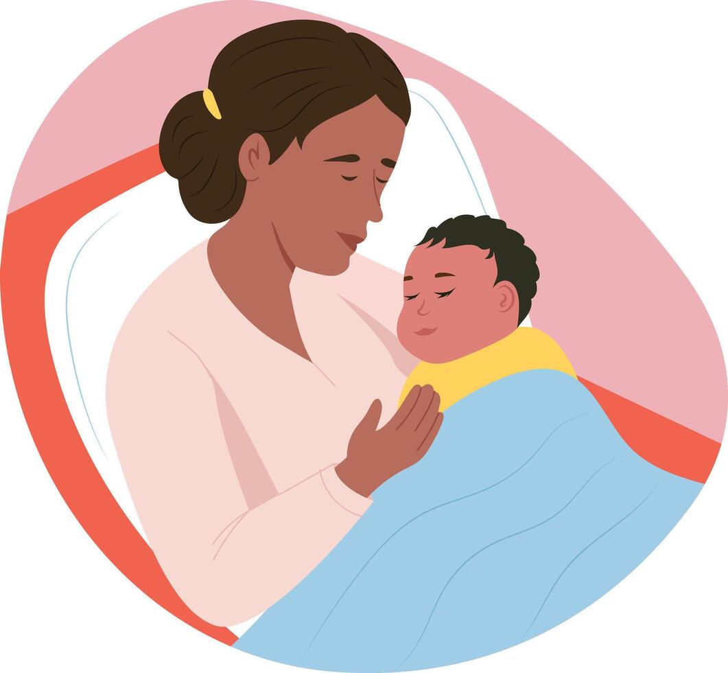 A flat style illustration showing baby sleeping with mother vector