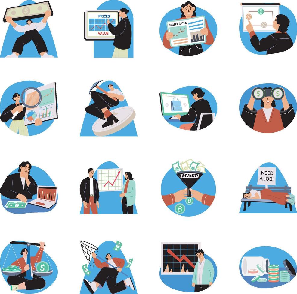 Collection of Flat Style Investment Illustrations vector
