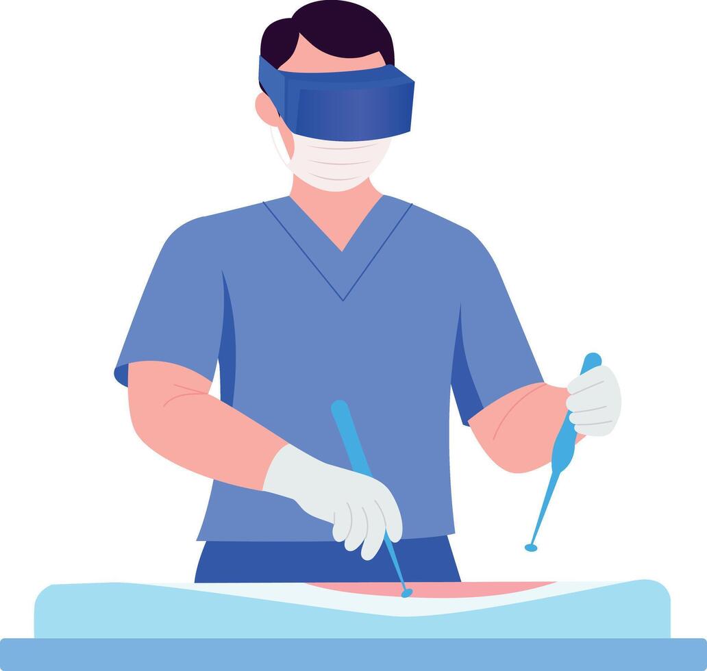 A flat style illustration showing surgeon practicing of operate vector