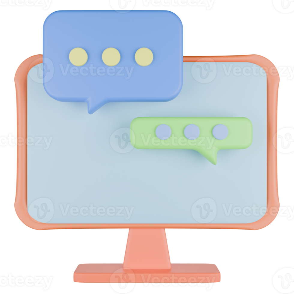 3D Render of Computer and Chat Bubble png