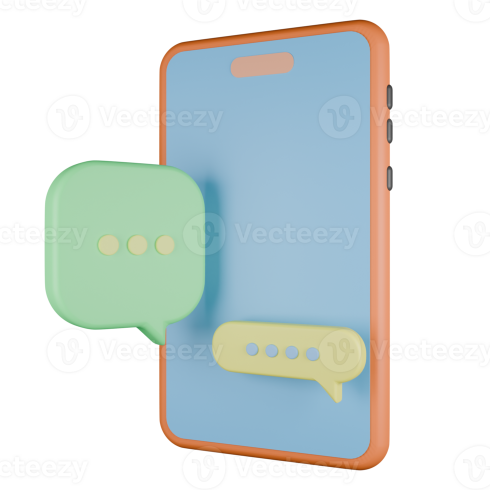 3D Render Smartphone with Speech Bubbles png
