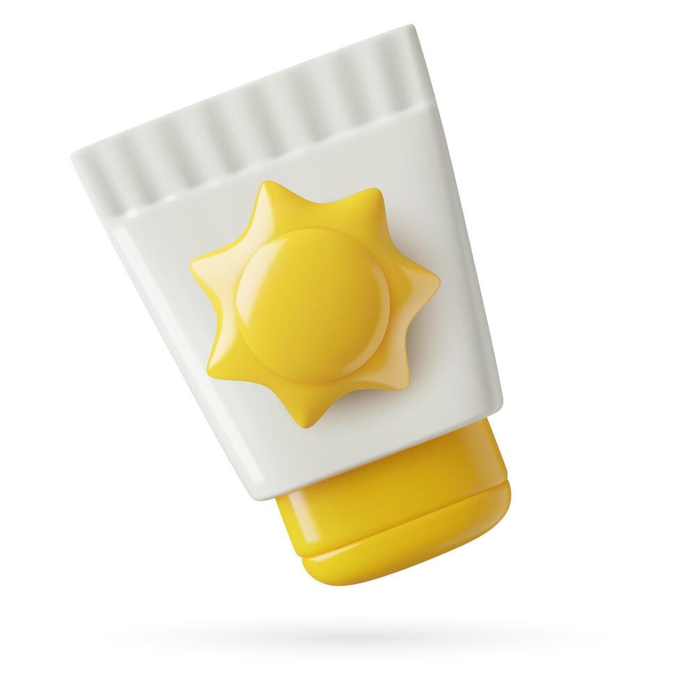 Sunscreen cream in tube cute 3d icon isolated on white background vector