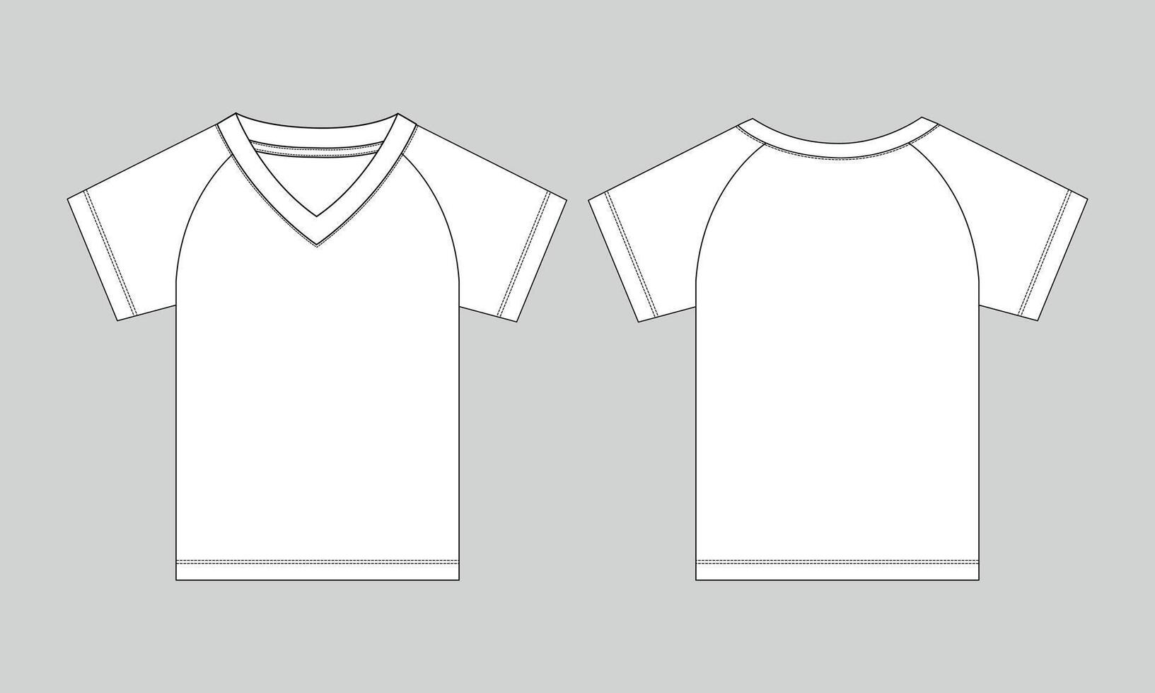 V neck raglan t shirt technical drawing template vector