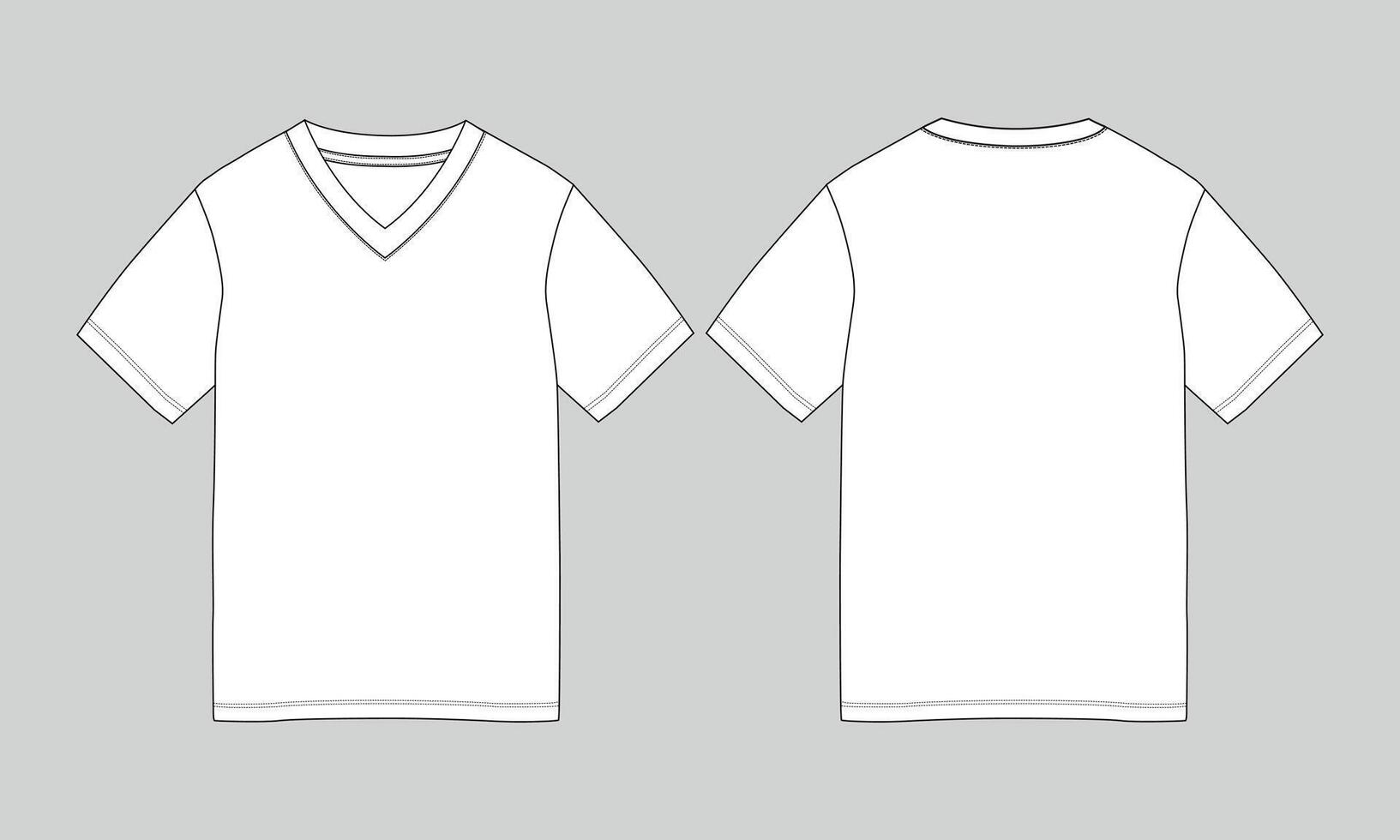 Short sleeve v neck t shirt technical drawing template vector