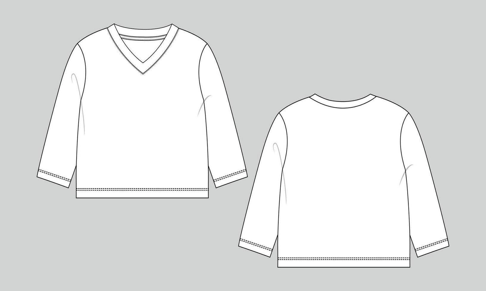 Long sleeve t shirt tops technical drawing template vector