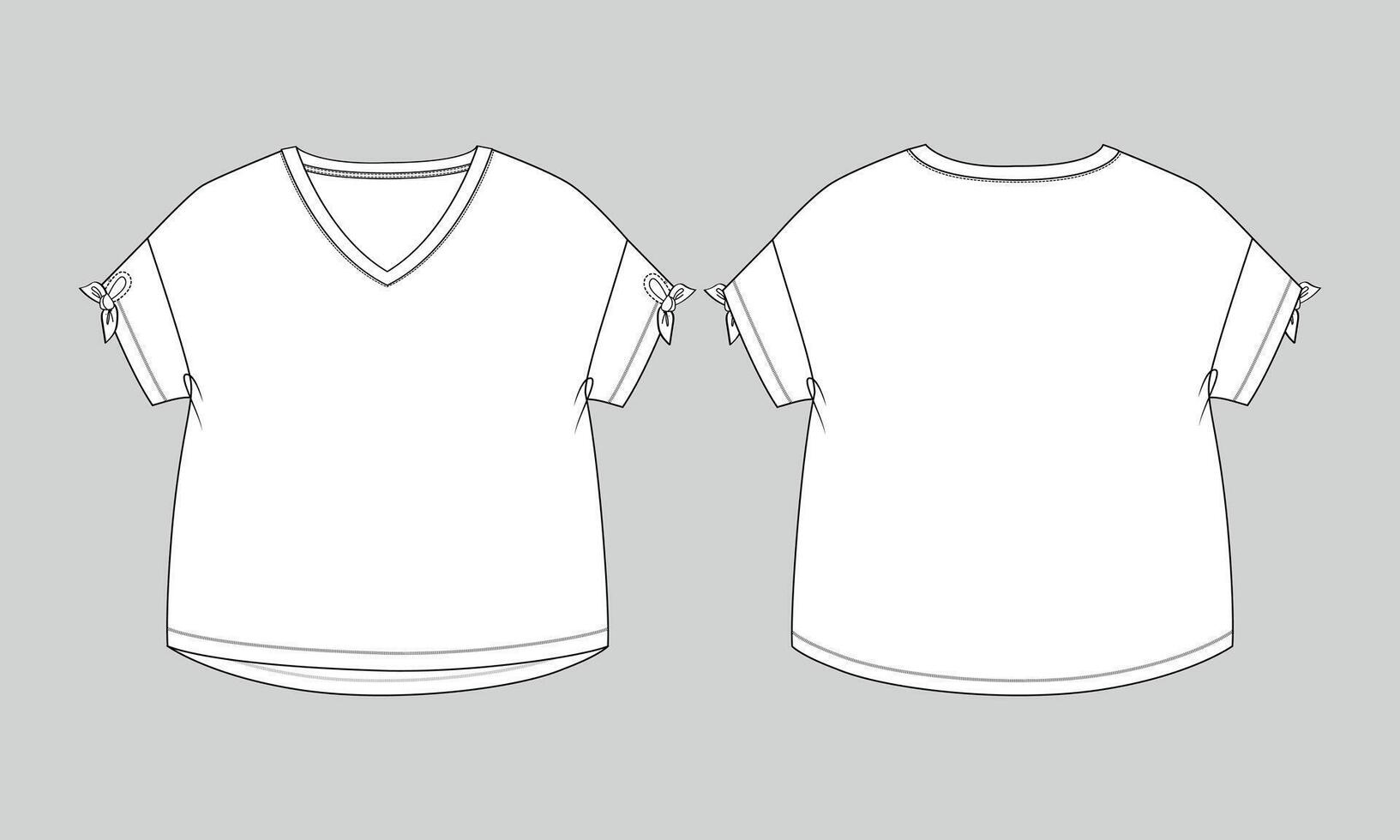V neck dress design technical drawing fashion flat sketch template for kids vector
