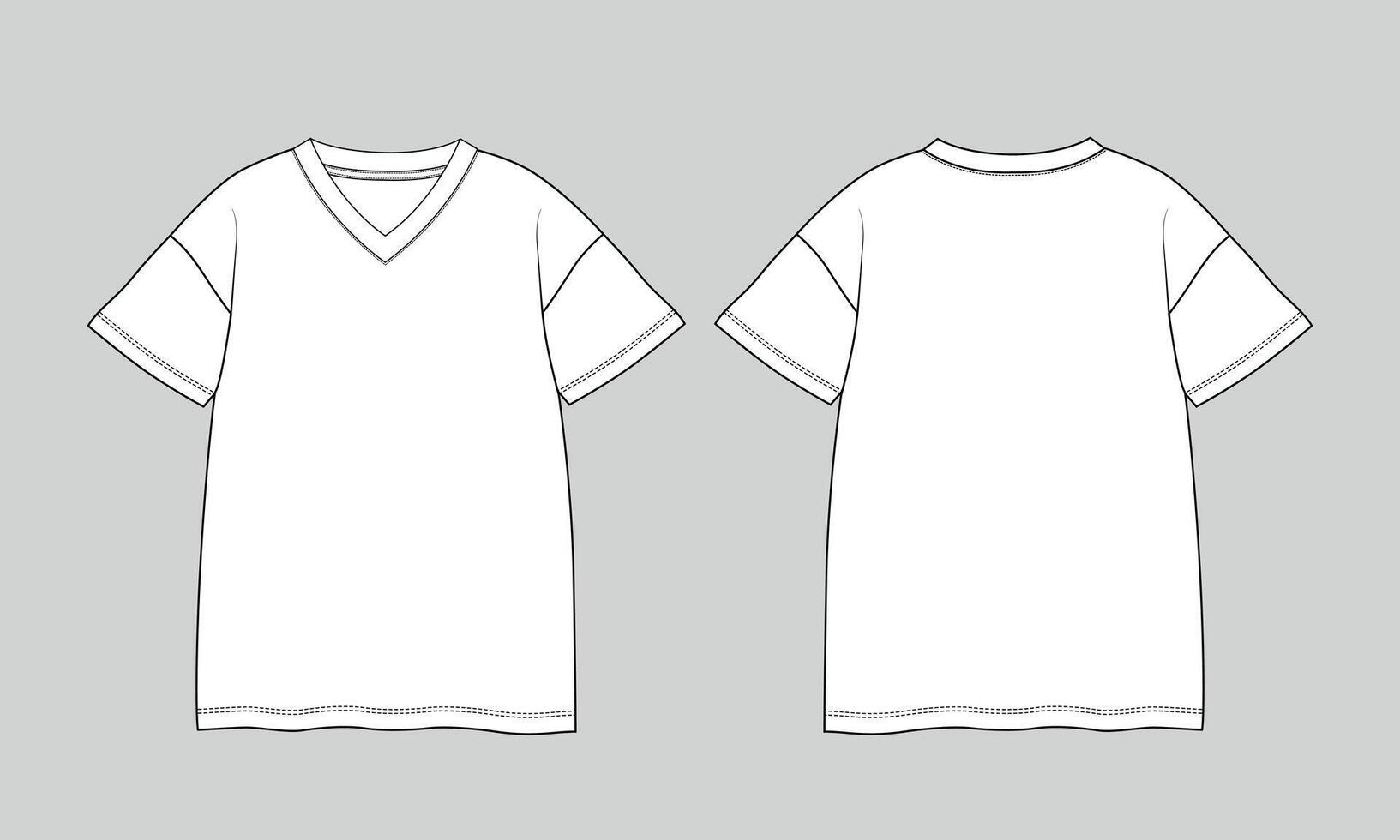 Short sleeve t shirt technical drawing template front and back vector