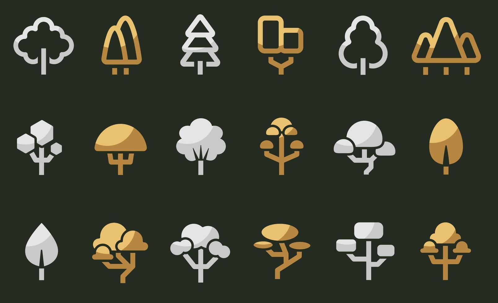 Tree luxury logo. Pines and oak trees with leaves emblem, abstract minimalist pine forest line logos, minimal leaf botanical silhouette, nature eco organic badge. collection vector