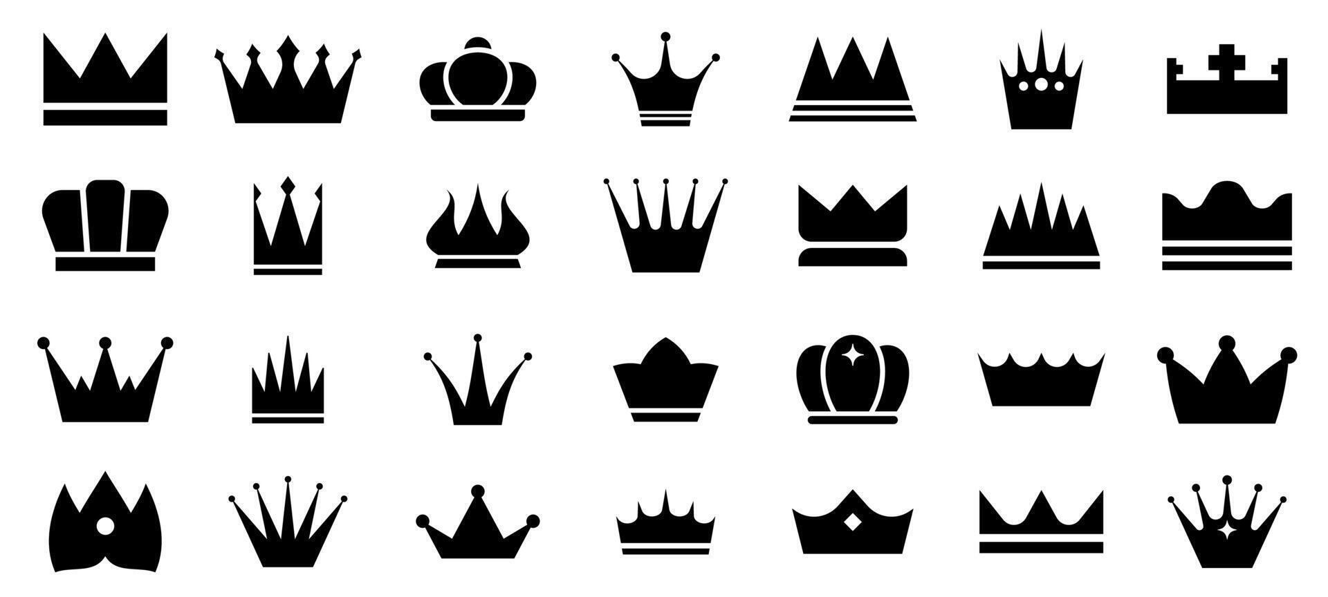 Crown icon. Royal king queen prince crowns silhouettes, crowned authority symbols, luxury imperial minimal doodle elements for logo design. isolated set vector