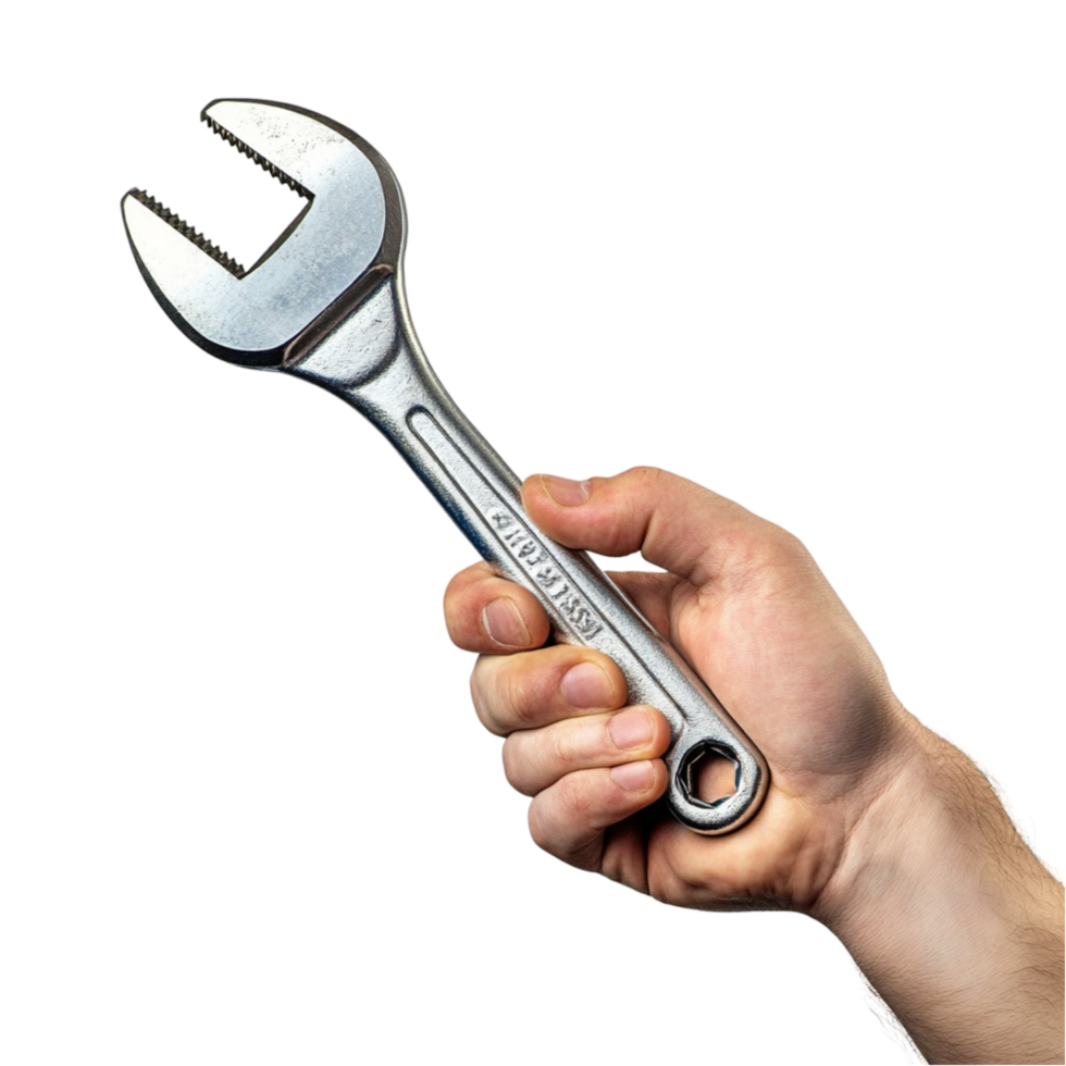 Hand Holding Silver Wrench Tool Transparent Background png