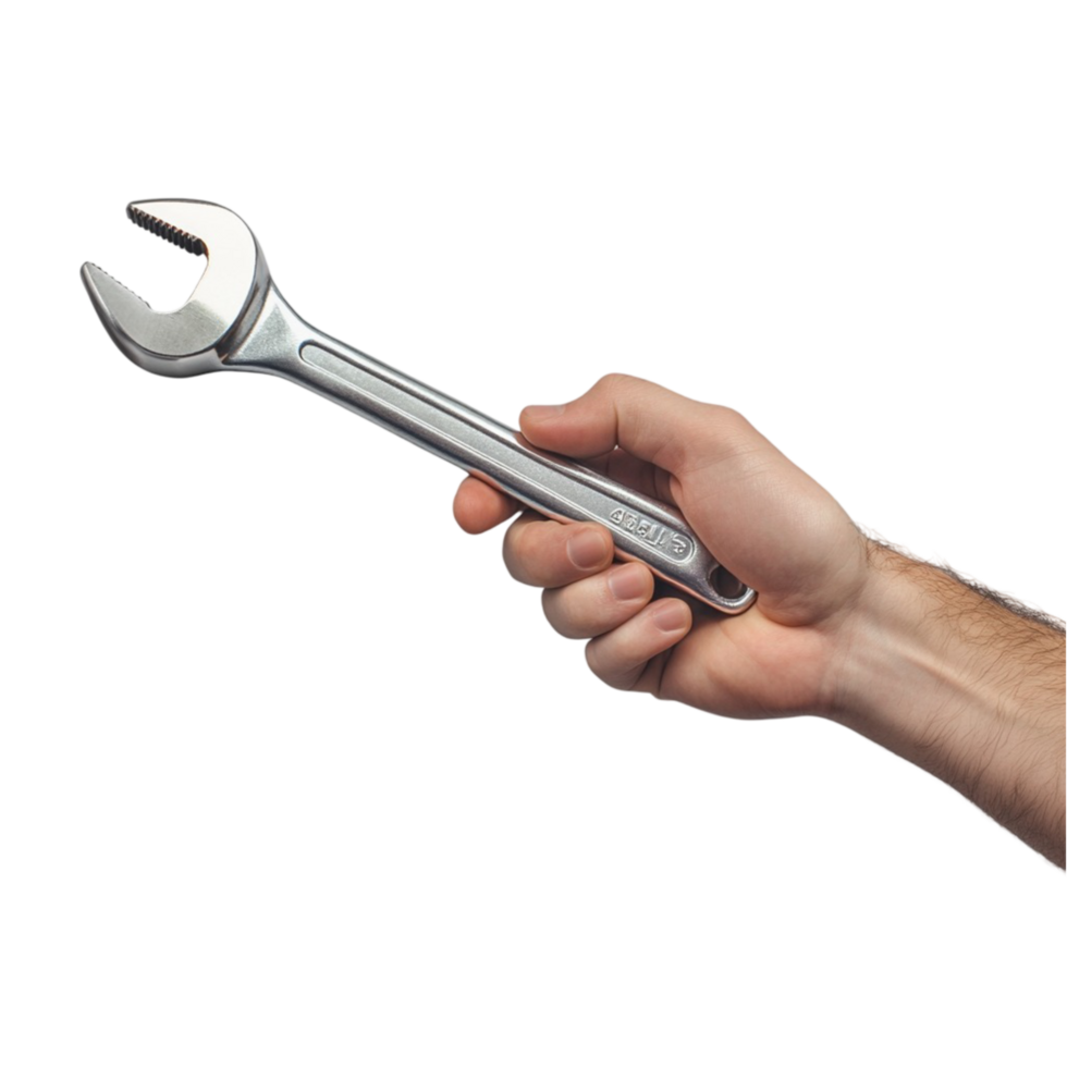 Mechanic Hand Holding Silver Tool Transparent Background png