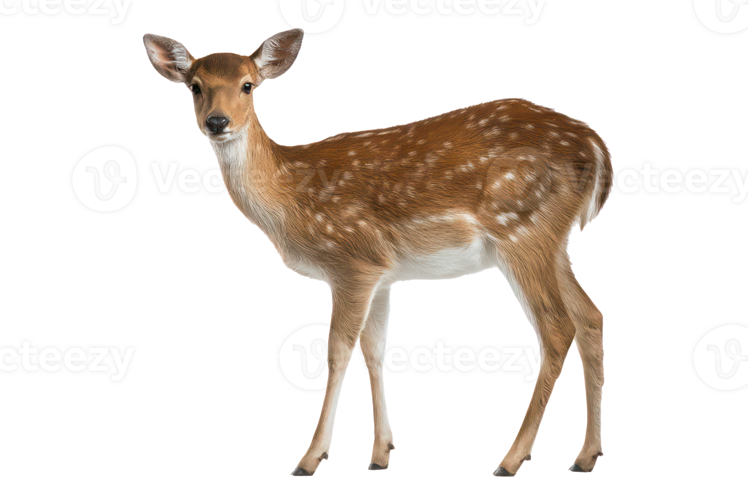 Adorable fawn young spotted deer isolated transparent background wildlife photography png