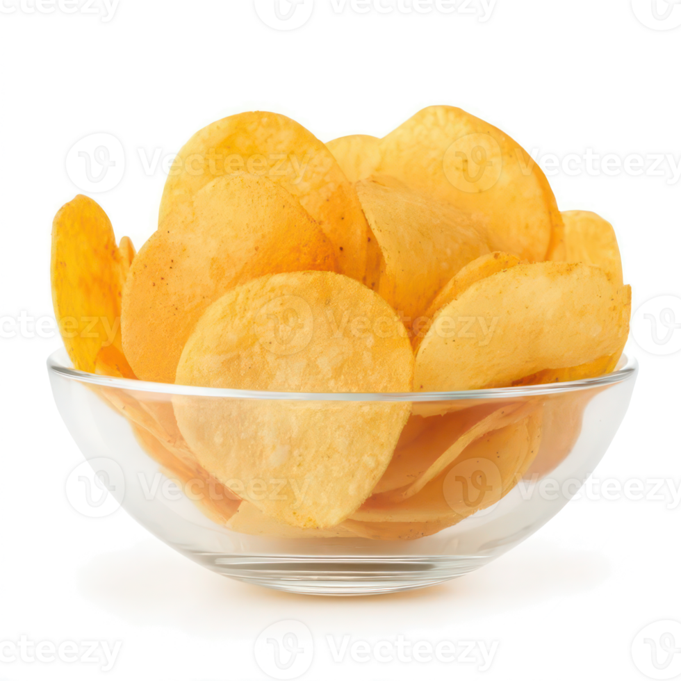 Crispy Potato Chips in Glass Bowl Snack Food Delicious Golden Potato Crisps Crunchy Texture png