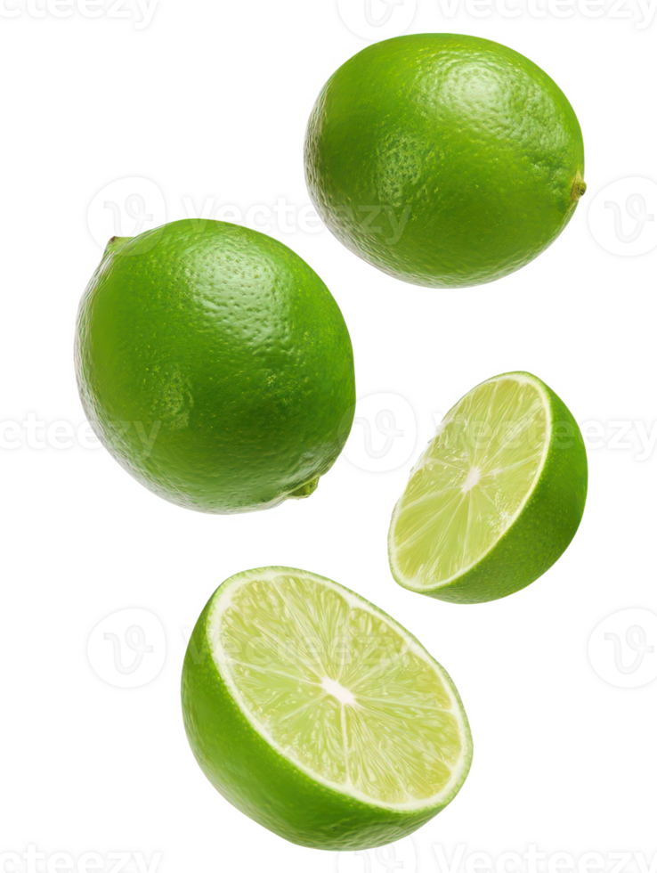 Fresh Green Limes Falling Juicy Citrus Fruit Healthy Food Vitamin C Culinary Ingredient Zesty png